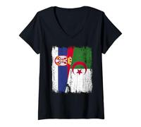 Donna Serbia Algeria Mezza Bandiera Serbo Algerino Patrimonio Maglietta con Collo a V