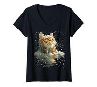 Donna Serene Tabby Cat con Neve innevata Foresta Invernale estetica Maglietta con Collo a V