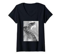 Donna Serpente a sonagli con Occhiali da Sole Cool Reptile Animal Photo Booth Maglietta con Collo a V