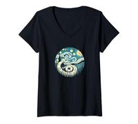 Donna Serpente Snake Boa Constrictor - Van Gogh Starry Night Style Maglietta con Collo a V