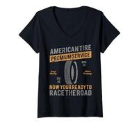 Donna Servizio Premium American Tire Race The Road Maglietta con Collo a V