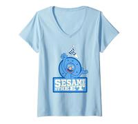 Donna Sesame Street 123 Flag Grover Maglietta con Collo a V
