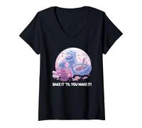 Donna Sesame Street Bake It TIL You Make It Cookie Monster Maglietta con Collo a V