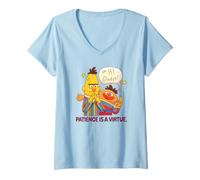 Donna Sesame Street Bert And Ernie Patience Is A Virtue Maglietta con Collo a V