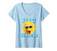 Donna Sesame Street Big Bird Cool Face Pose Summer Shades Classic Maglietta con Collo a V