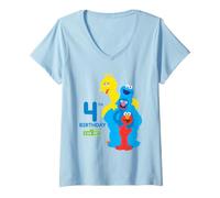 Donna Sesame Street Birthday Crew Hugs 4th Birthday Maglietta con Collo a V