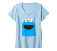 Donna Sesame Street Chalk Portrait Cookie Monster Maglietta con Collo a V