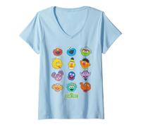 Donna Sesame Street Character Heads Maglietta con Collo a V
