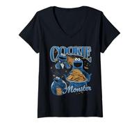 Donna Sesame Street Cookie Monster Bootleg Style Maglietta con Collo a V