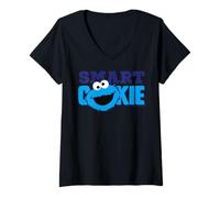 Donna Sesame Street Cookie Monster Smart College Fun Team Classico Maglietta con Collo a V