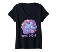 Donna Sesame Street Cookie Monster Spaced out Maglietta con Collo a V