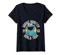 Donna Sesame Street Cookie Monster World Tour Maglietta con Collo a V
