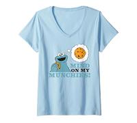 Donna Sesame Street Cookie Mostro Felice Affamato Classico Munchies Maglietta con Collo a V