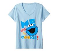 Donna Sesame Street Cookie Mostro Grumpy Affamato Divertimento Classico Posa Maglietta con Collo a V