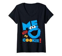 Donna Sesame Street Cookie Mostro Grumpy Affamato Divertimento Posa Classico Maglietta con Collo a V