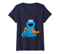 Donna Sesame Street Cookie Mostro Migliori Biscotti Felice Posa Classico Maglietta con Collo a V