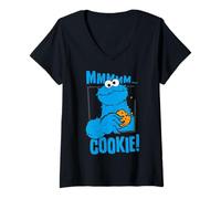 Donna Sesame Street Cookie Mostro Yummy Cookies Happy Pose Retro Maglietta con Collo a V