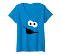 Donna Sesame Street Core Big Face Cookie Monster Maglietta con Collo a V