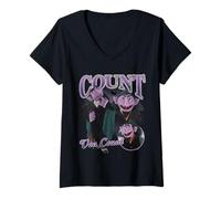 Donna Sesame Street Count Von Count Bootleg Style Maglietta con Collo a V