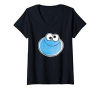 Donna Sesame Street Doodle Cookie Monster Maglietta con Collo a V