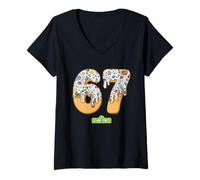 Donna Sesame Street Dripping 67 Icons Maglietta con Collo a V