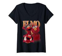 Donna Sesame Street Elmo Bootleg Style Maglietta con Collo a V