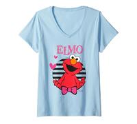 Donna Sesame Street Elmo Cuddle Heart Vibes Cute Friends retrò Maglietta con Collo a V