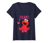 Donna Sesame Street Elmo Happy Cuddle XOXO Cute Friends Love Heart Maglietta con Collo a V