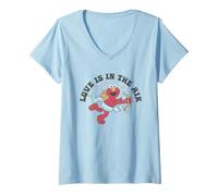 Donna Sesame Street Elmo Love Is in The Air Maglietta con Collo a V