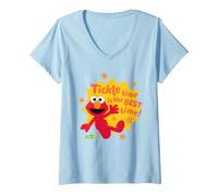 Donna Sesame Street Elmo Tickle Time Maglietta con Collo a V