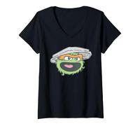 Donna Sesame Street Manga Head Oscar Maglietta con Collo a V