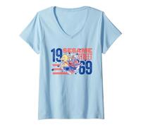 Donna Sesame Street Red, White And Blue Group Breakout Maglietta con Collo a V