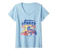 Donna Sesame Street Red, White And Blue Group Maglietta con Collo a V