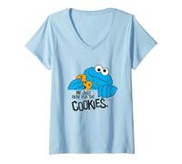 Donna Sesame Street Retro Cookie Mostro Qui per Biscotti Stile Maglietta con Collo a V