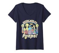 Donna Sesame Street Retro Group Chillin' with My Peeps Maglietta con Collo a V