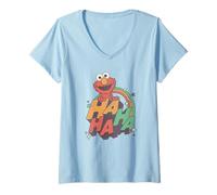 Donna Sesame Street Tickle Me Elmo Ha Ha Ha Maglietta con Collo a V