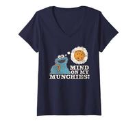 Donna Sesame Street Vintage Heart Cookie Monster, Mind On Munchies Maglietta con Collo a V