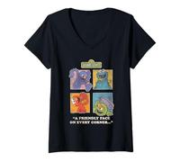 Donna Sesame Street Vintage Heart, Friendly Face On Every Corner Maglietta con Collo a V