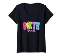 Donna Sesto grado Lightning Bolt Retro Fun Maglietta con Collo a V