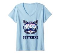 Donna Sestriere Alpen Bergpanorama Occhiali da sci Gatti Maglietta con Collo a V