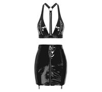 Donna Set Bralette Con Collo V Profondo Effetto Bagnato Corpetto Nero M