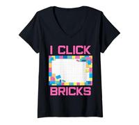 Donna Set di mattoncini Colorati I Click Bricks Toy Builder Hobby Maglietta con Collo a V