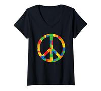 Donna Set di Mattoni per Bambini, Segno di Pace, Hippie, colorato Maglietta con Collo a V