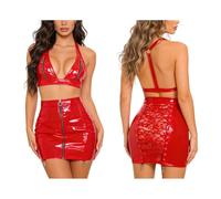 Donna Set Miniskirt Completo Pigiama Outfits Per Uscire In Pelle Rosso M