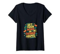 Donna Set Your Mind On Things Above Bibbia Inspirational ----- Maglietta con Collo a V
