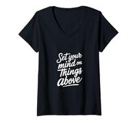 Donna Set Your Mind On Things Above Bibbia Inspirational |-- Maglietta con Collo a V