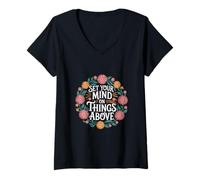 Donna Set Your Mind On Things Above Bibbia Inspirational |- Maglietta con Collo a V
