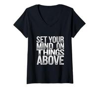 Donna Set Your Mind On Things Above Bibbia Inspirational -------- Maglietta con Collo a V