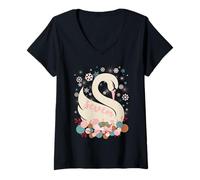 Donna Sette cigni Una Nuotata 12 Giorni di Natale Fiocco di Neve Maglietta con Collo a V