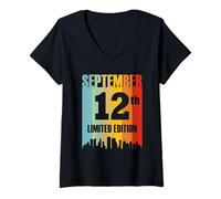 Donna Settembre 12 Edizione Limitata Retro Vintage Compleanno Maglietta con Collo a V